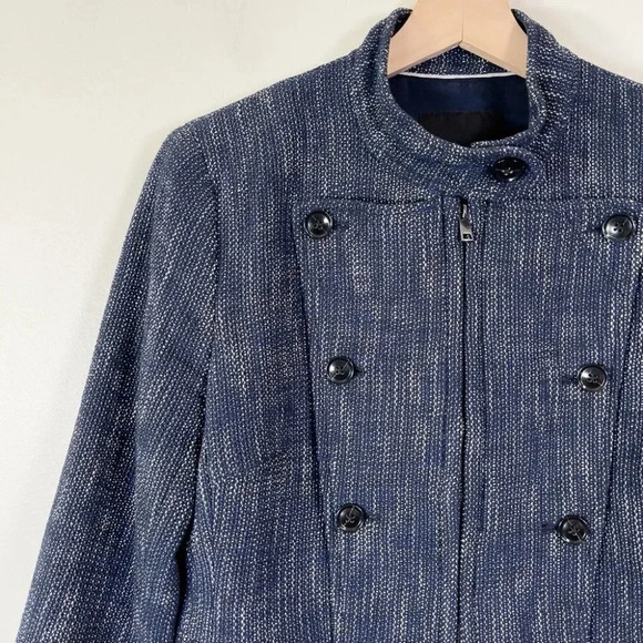 Banana Republic Cotton Tweed Heatherd Blue Military Jacket - Picture 10 of 16